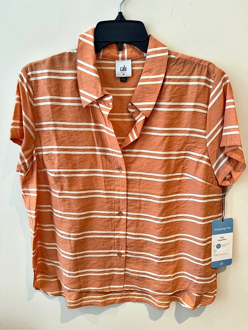 cabi Camp Shirt Striped Button Down Shirt in Orange & White Size Medium NWT